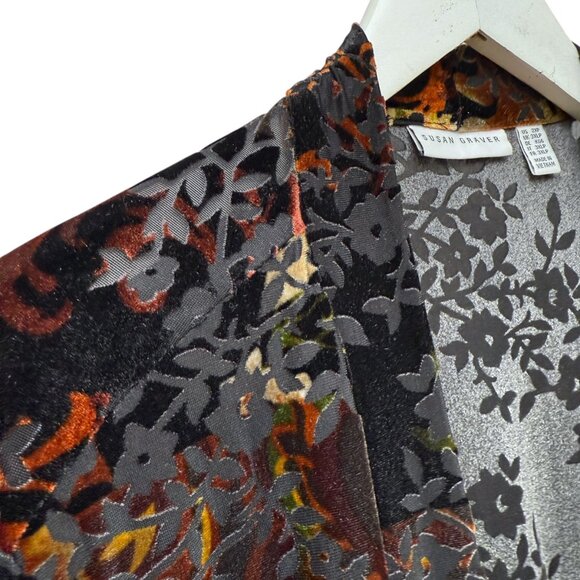 SUSAN GRAVER Stretch Velvet Jacket Plus Size 2X Petite Black Fall Leaf Cardigan - Picture 8 of 10